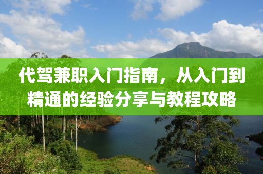 代驾兼职入门指南，从入门到精通的经验分享与教程攻略